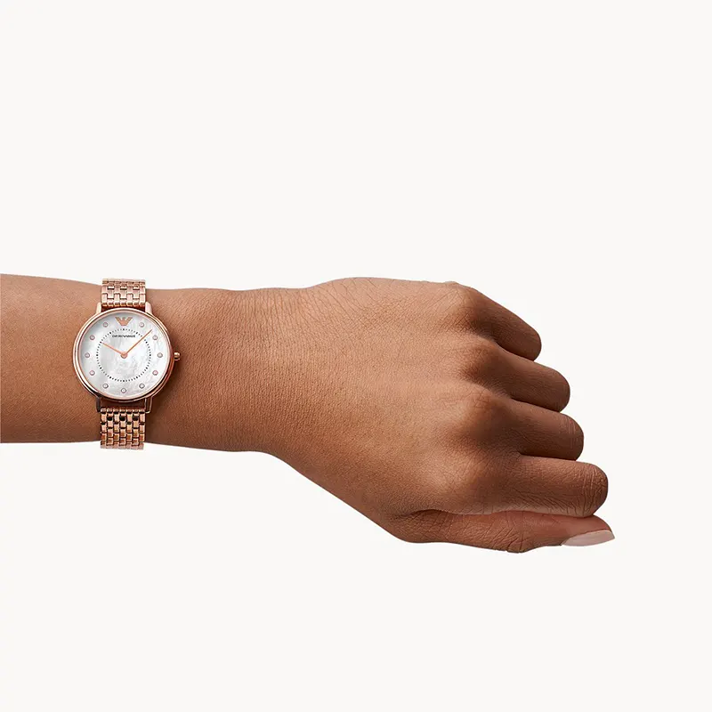 Emporio Armani Kappa Crystal White Mother of Pearl Dial Ladies Watch | AR11006