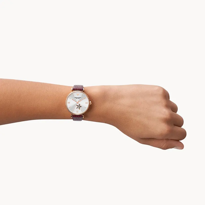 Emporio Armani Meccanico Automatic Crystal Silver Dial Ladies Watch | AR60044