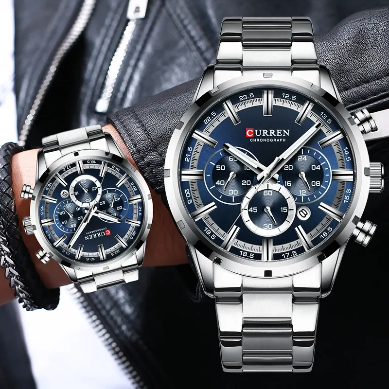 Orologio Polso Curren 8132 Uomo Analogico Quarzo Moderno Silver Quadr