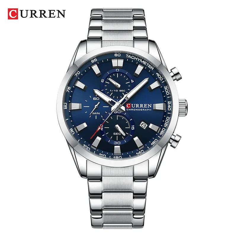 Curren 8445 Chronograph Blue Dial Silver-tone Men's Watch