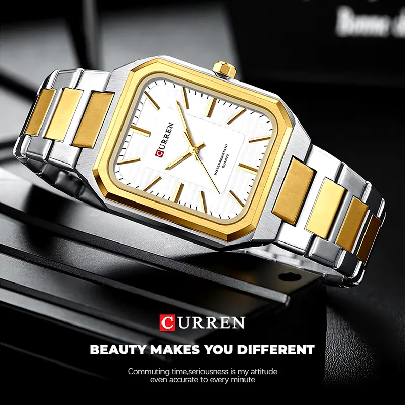 Curren Fashion White Dial Two-tone Rectangular Men's Watch | 8457