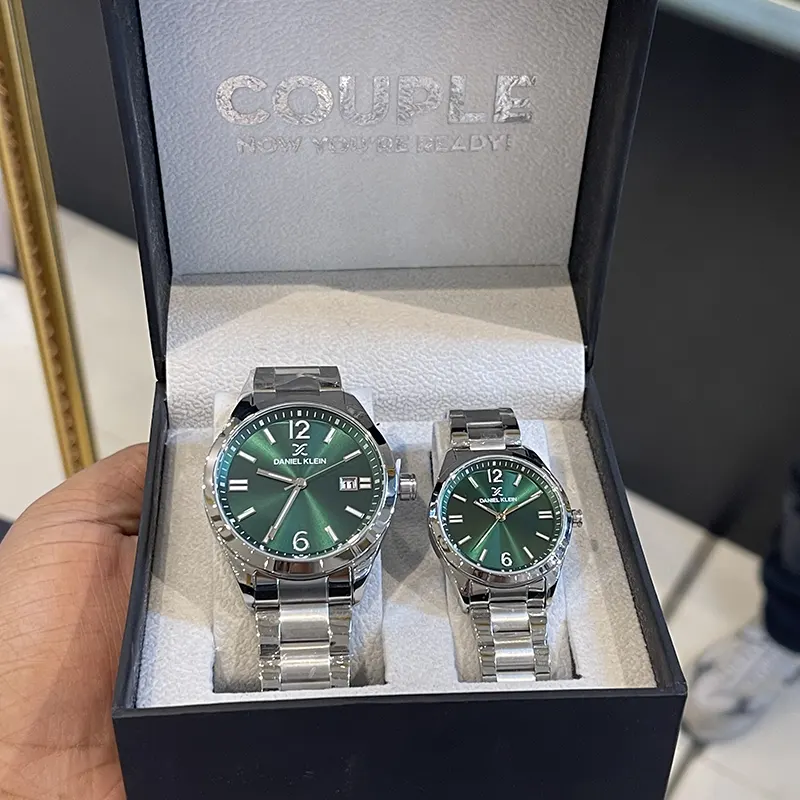Daniel Klein Green Dial Silver-tone Couple Set | DK.1.13753-4
