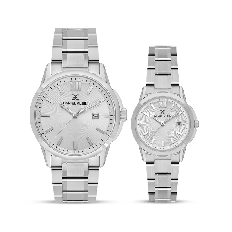 Daniel Klein Silver Dial Silver-tone Couple Set | DK.1.13839-1