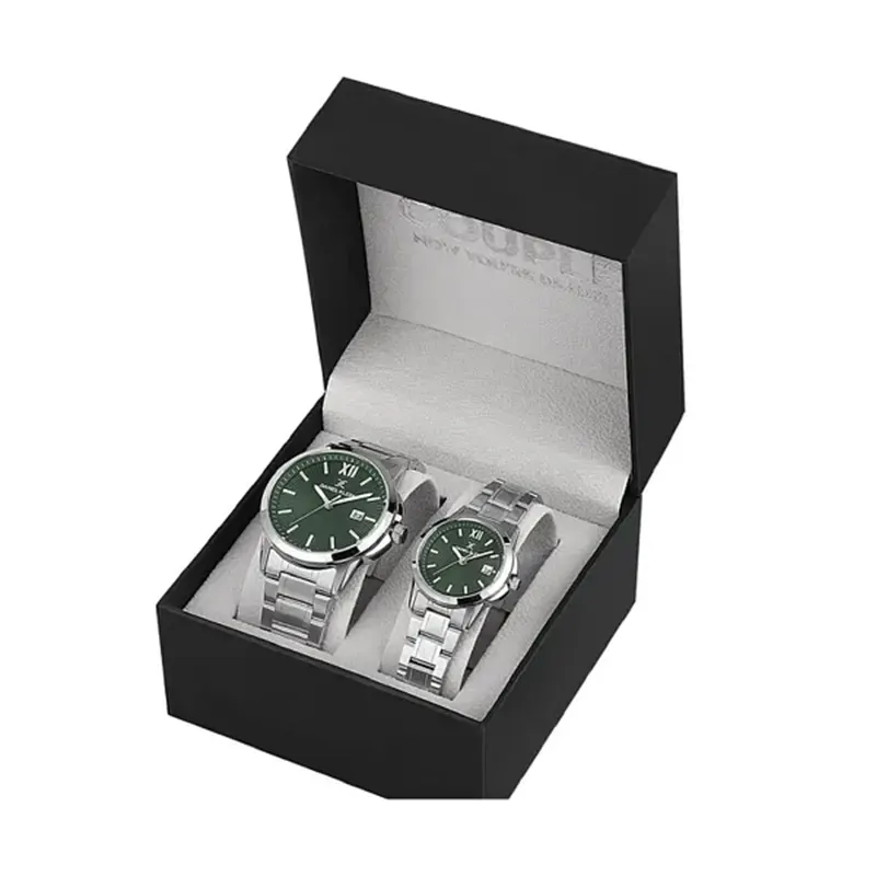 Daniel Klein Green Dial Silver-tone Couple Set | DK.1.13839-3