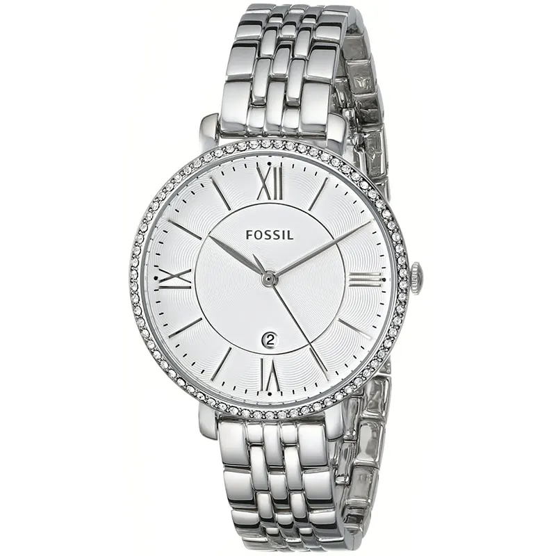 Fossil Jacqueline Silver Dial Crystal Bezel Date Ladies Watch | ES3631