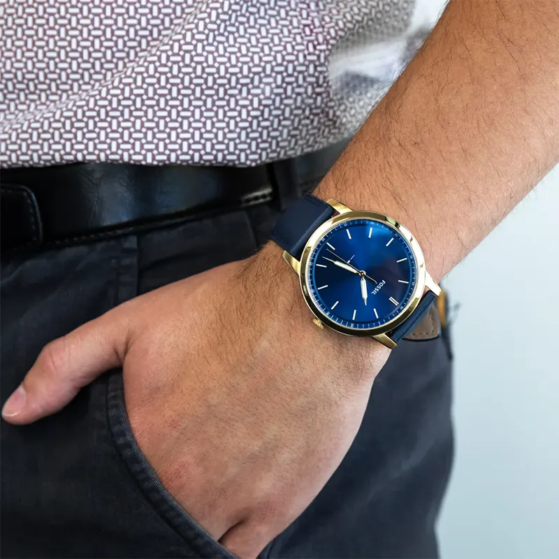 Fossil Minimalist Navy Dial Blue Leather Men's Watch | FS5789