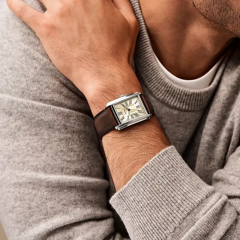 Fossil Carraway Cream Dial Brown Leather Men's Watch | FS6012