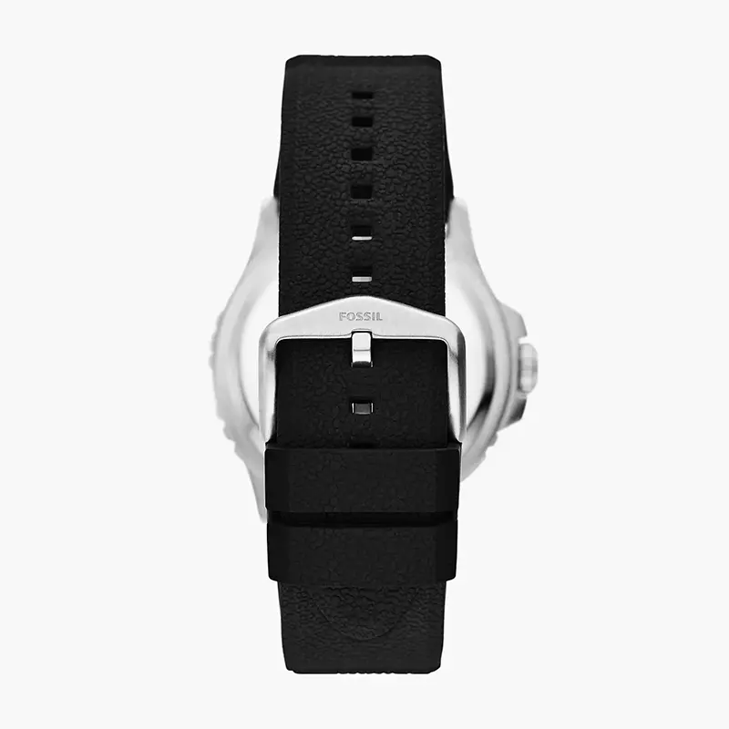 Fossil Blue GMT Black Dial Silicone Strap Men’s Watch | FS6036