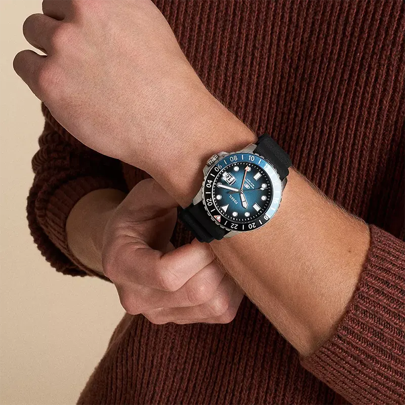 Fossil GMT Blue Black Dial Silicone Strap Men’s Watch | FS6049