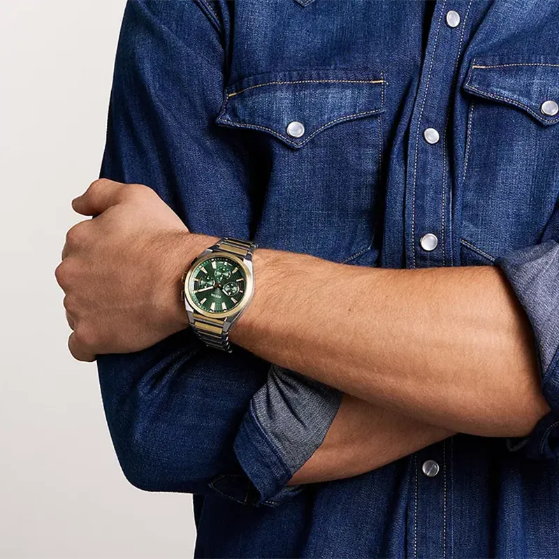 Fossil Everett Chronograph Green Dial Two-Tone Men’s Watch | FS6106