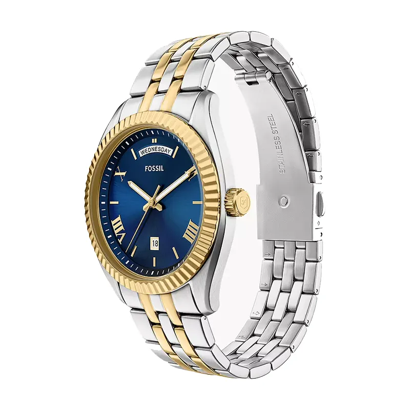 Fossil Campbell Day-Date Blue Dial Two-Tone Men's Watch | FS6141