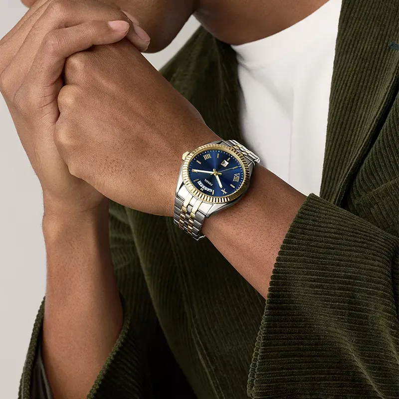 Fossil Campbell Day-Date Blue Dial Two-Tone Men's Watch | FS6141