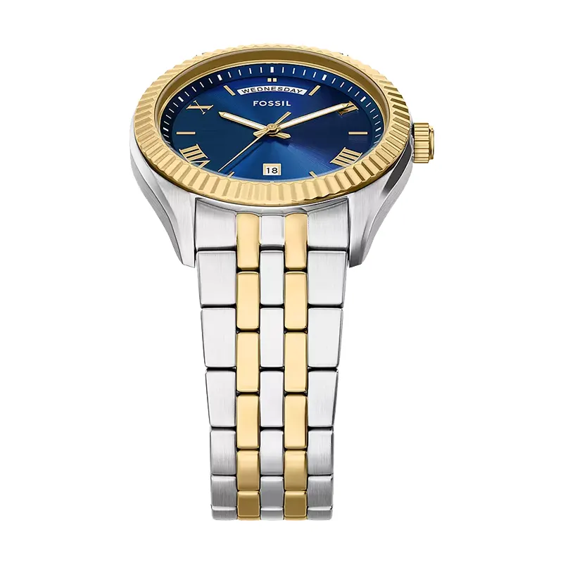 Fossil Campbell Day-Date Blue Dial Two-Tone Men's Watch | FS6141