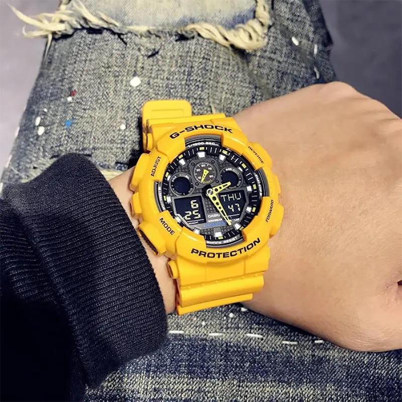 Casio G-Shock GA-100A-9A Dual-time Yellow Resin Band Men's Watch