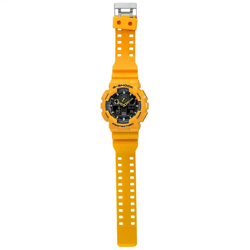 Casio G-Shock GA-100A-9A Dual-time Yellow Resin Band Men's Watch