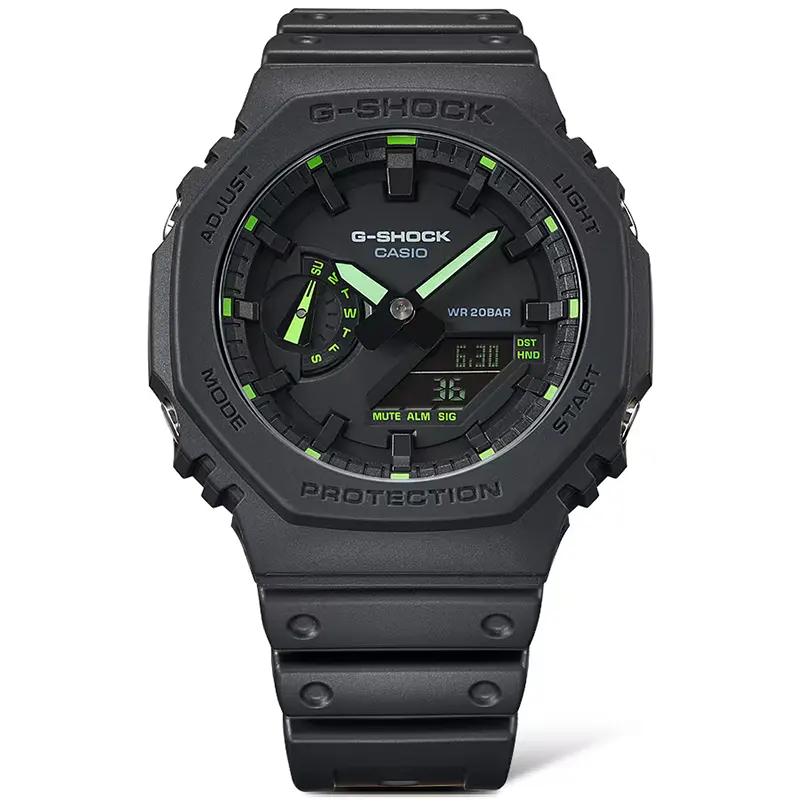 Casio G-Shock Neon Green Accents Black Dial Men's Watch | GA-2100-1A3