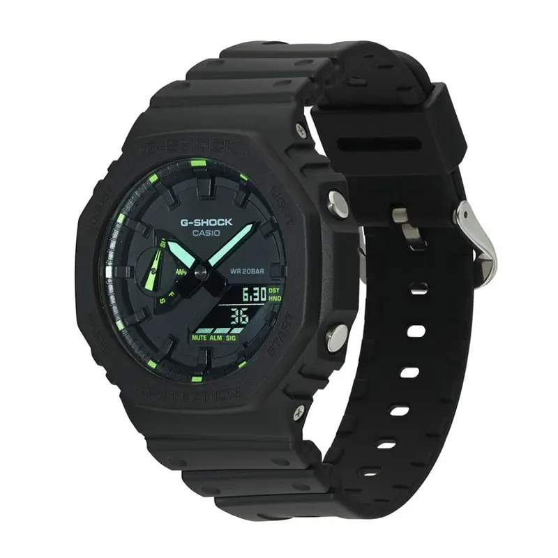 Casio G-Shock Neon Green Accents Black Dial Men's Watch | GA-2100-1A3