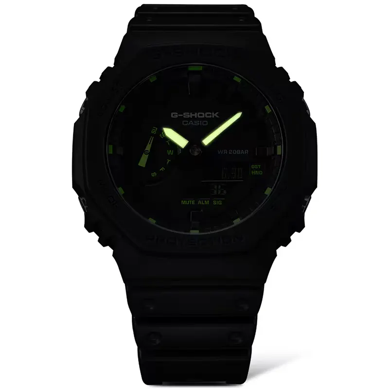 Casio G-Shock Neon Green Accents Black Dial Men's Watch | GA-2100-1A3