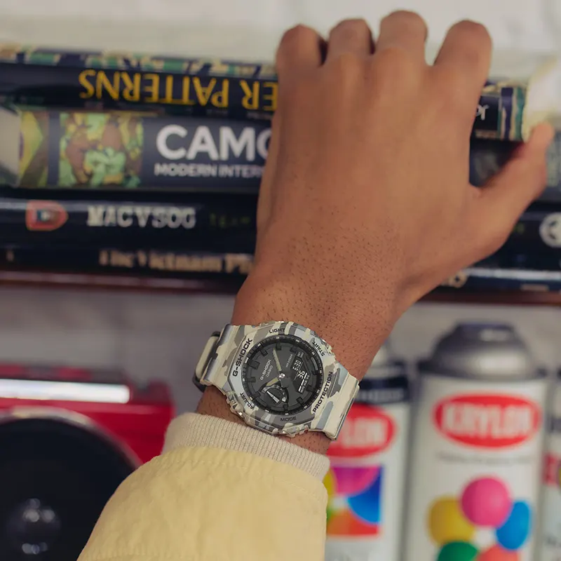 Casio G-Shock Beige Metallic Camouflage Dual Time Men's Watch | GA-2100CM-5A