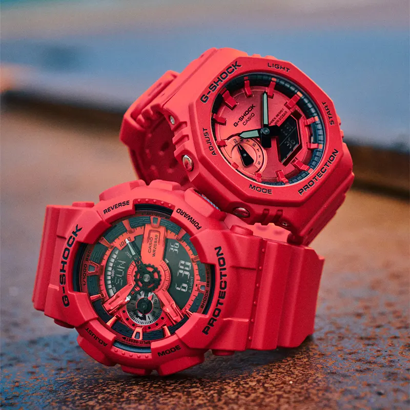 Casio G-Shock Carbon Core Guard Iconic Vivid Red Men's Watch | GA-2100RRB-4A
