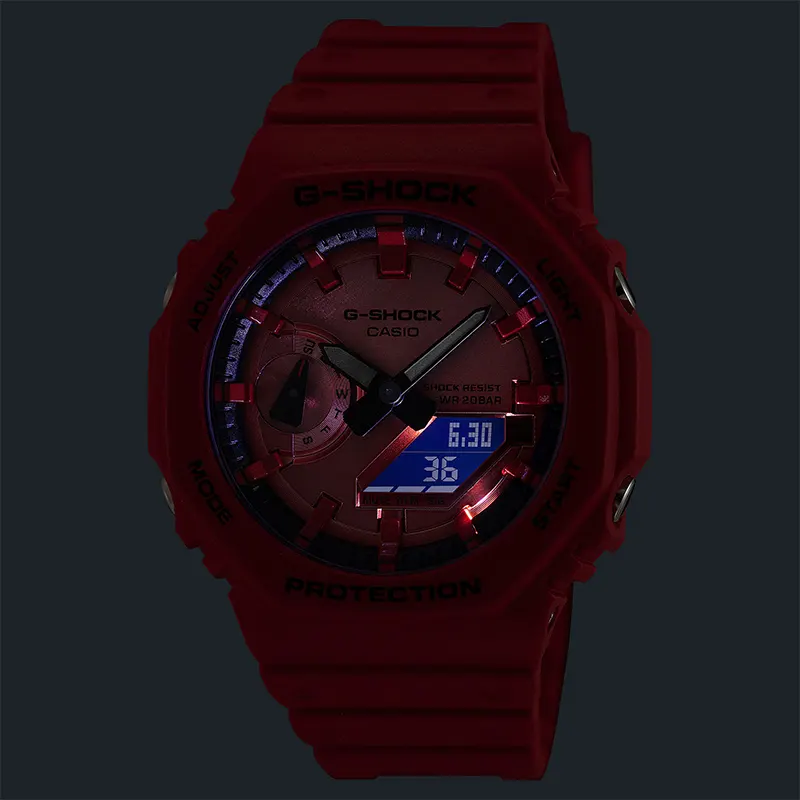 Casio G-Shock Carbon Core Guard Iconic Vivid Red Men's Watch | GA-2100RRB-4A