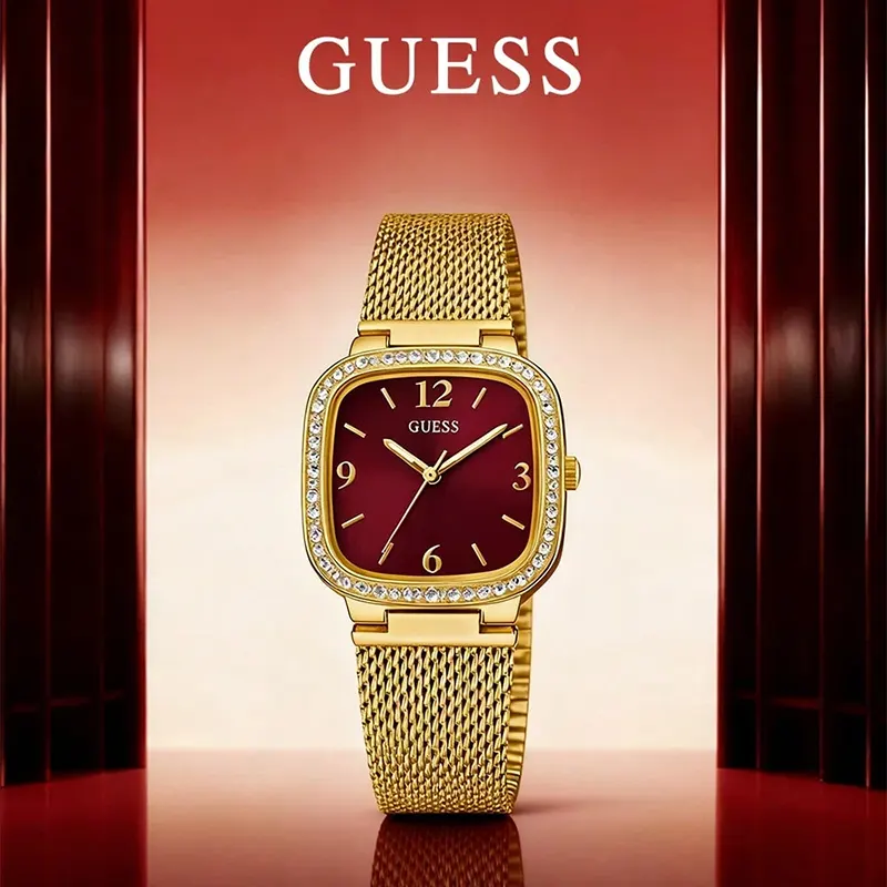 Guess Tapestry Burgundy Dial Gold-Tone Ladies Watch | GW0354L4