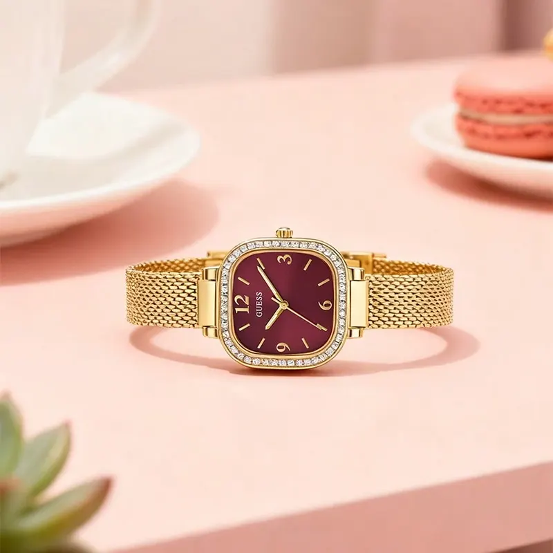 Guess Tapestry Burgundy Dial Gold-Tone Ladies Watch | GW0354L4