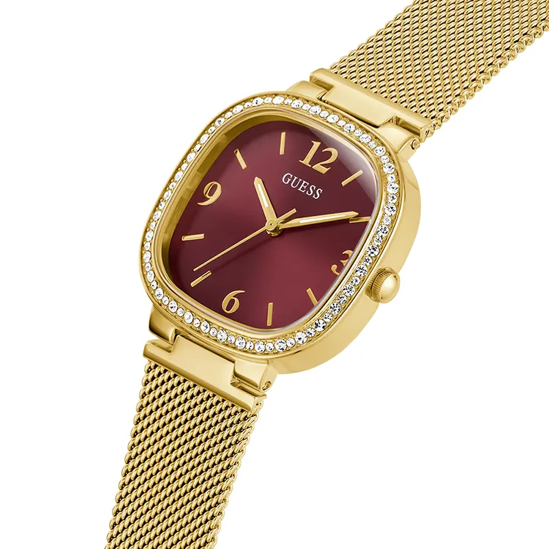 Guess Tapestry Burgundy Dial Gold-Tone Ladies Watch | GW0354L4
