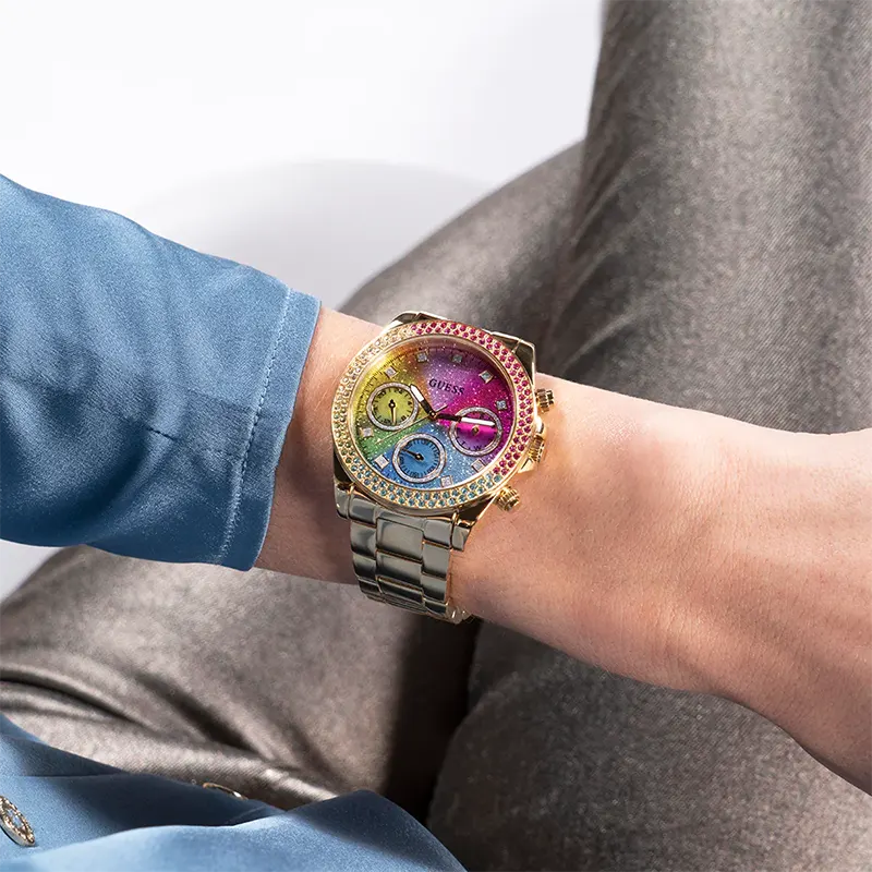 Guess Sol Multifunction Rainbow Dial Gold-Tone Ladies Watch | GW0483L4