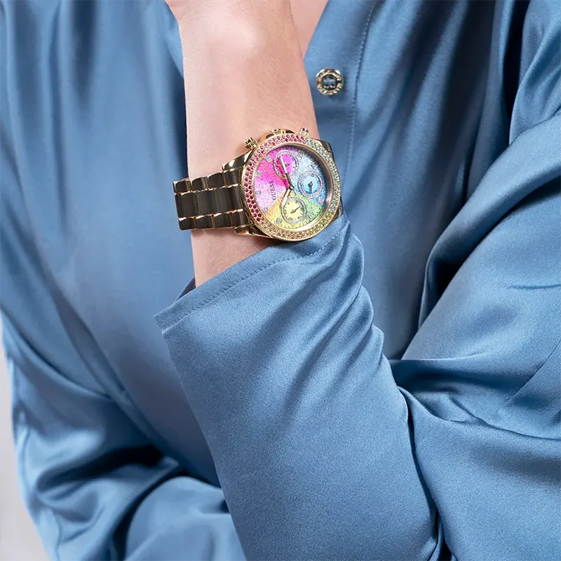 Guess Sol Multifunction Rainbow Dial Gold-Tone Ladies Watch | GW0483L4