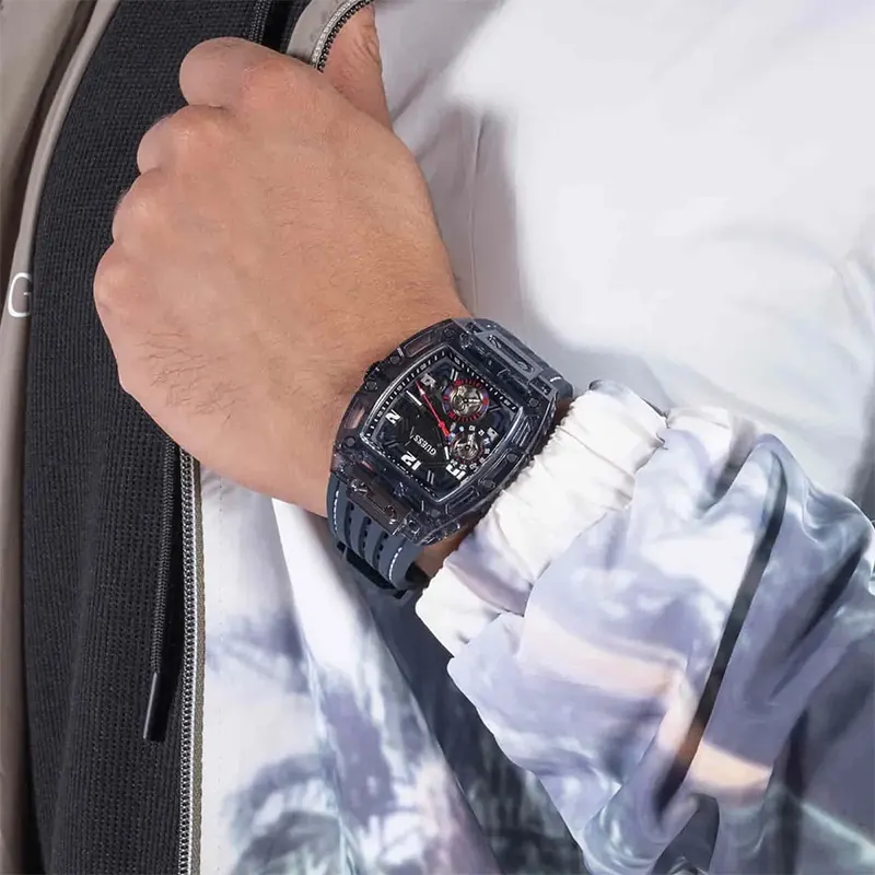 Guess Phoenix Multi-Function Navy Blue Skeleton Dial Men’s Watch | GW0499G1