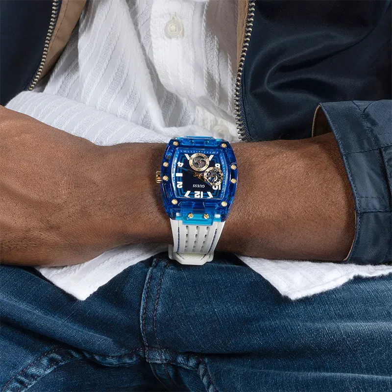 Guess Phoenix Multi-Function Blue Skeleton Dial Men’s Watch | GW0499G6
