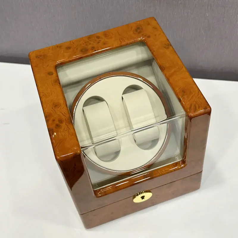 High-Quality 2-Slot Square Brown Watch Winder – Elegant Storage for Automatic Watches