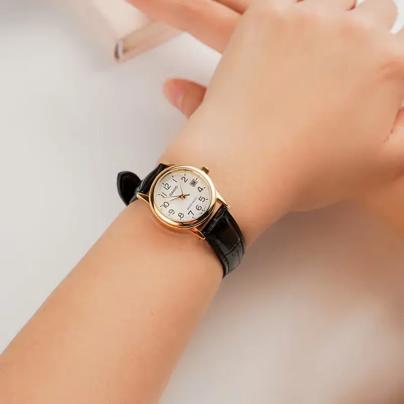 Casio White Dial Date Black Leather Ladies Watch | LTP-V002GL-7B2
