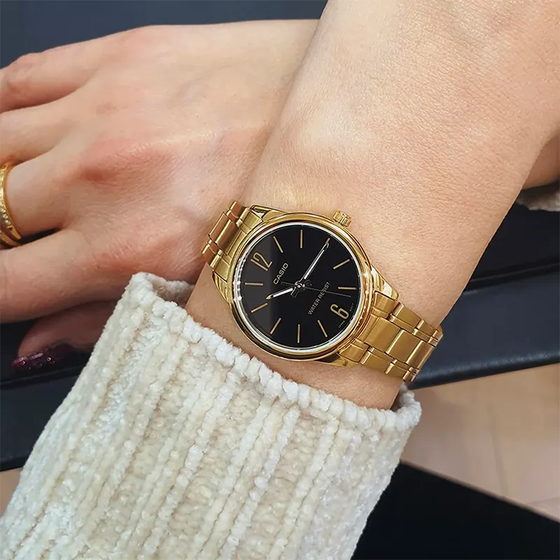 Casio Enticer Black Dial Gold-tone Ladies Watch | LTP-V005G-1B