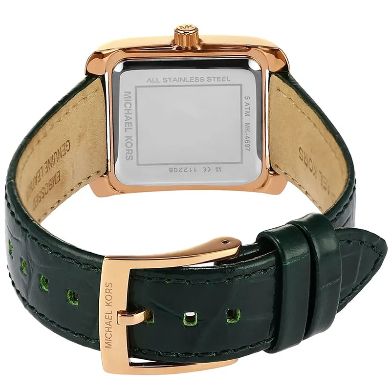 Michael Kors Petite Emery Green Dial Leather Ladies Watch | MK4697