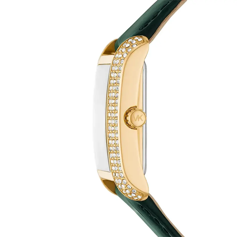Michael Kors Petite Emery Green Dial Leather Ladies Watch | MK4697