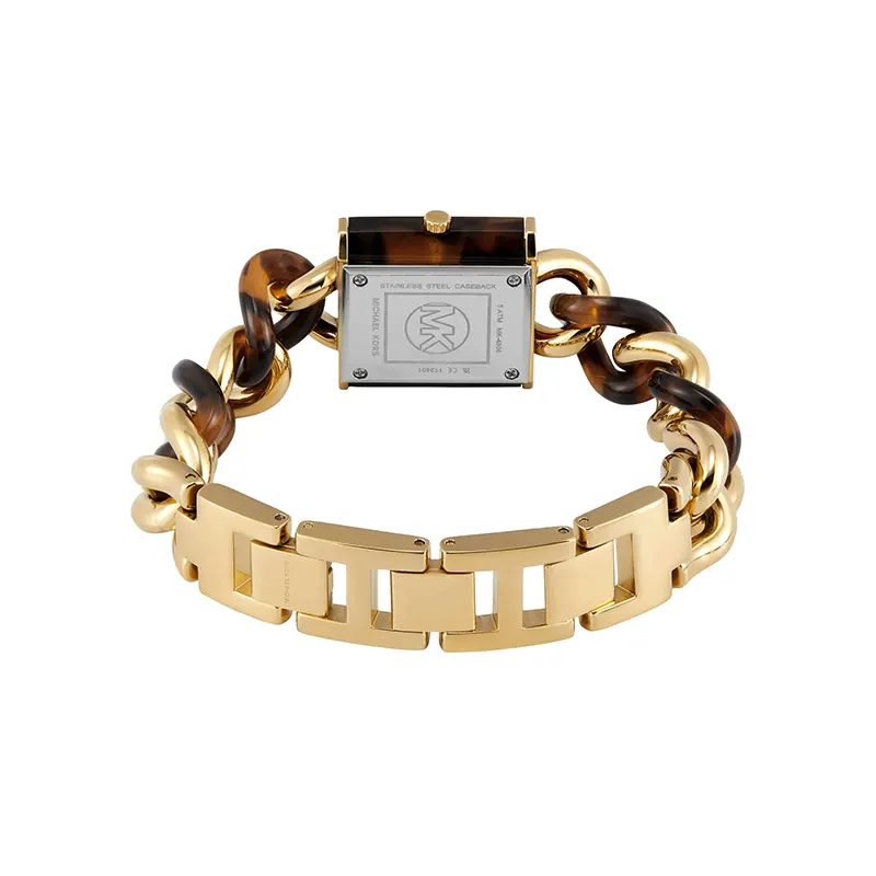 Michael Kors Petite Lock Pavé Gold-Tone and Tortoiseshell Acetate Chain Ladies Watch | MK4808