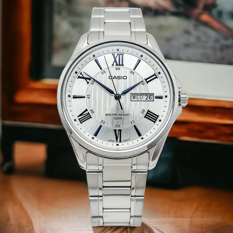 Casio MTP-1384D-7A2V Date Day Silver Dial Men's Watch