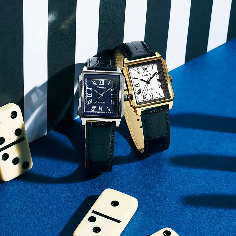 Casio Enticer Tank Style Blue Dial Leather Men's Watch | MTP-B190L-2BV