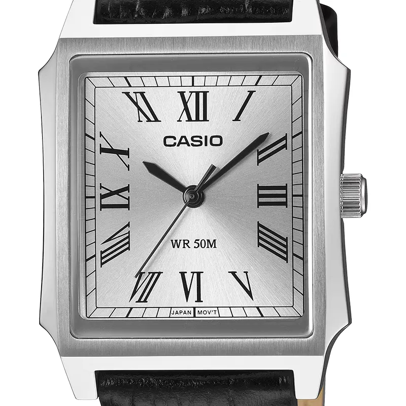 Casio Enticer Tank Style Silver Dial Leather Men's Watch | MTP-B190L-7BV