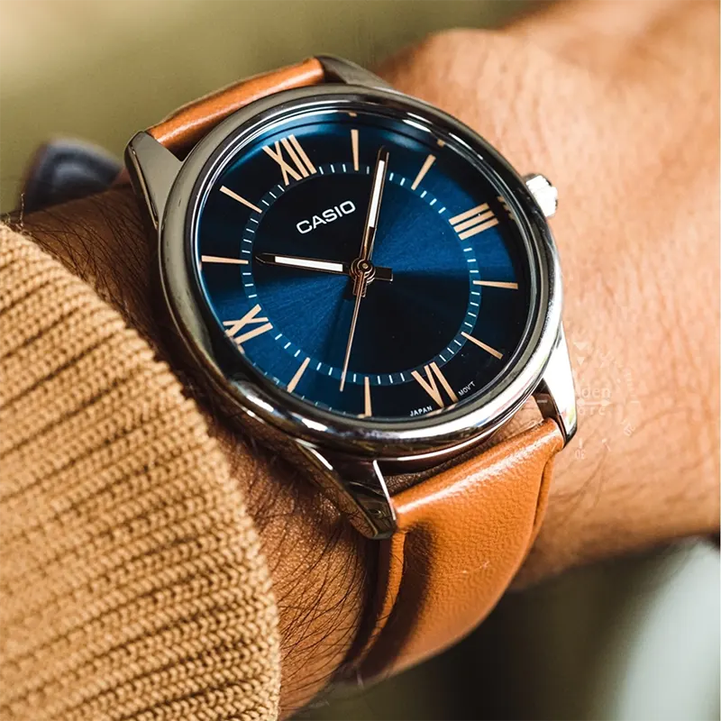 Casio Enticer MTP-V005L-2B5 Blue Dial Brown Leather Men's Watch