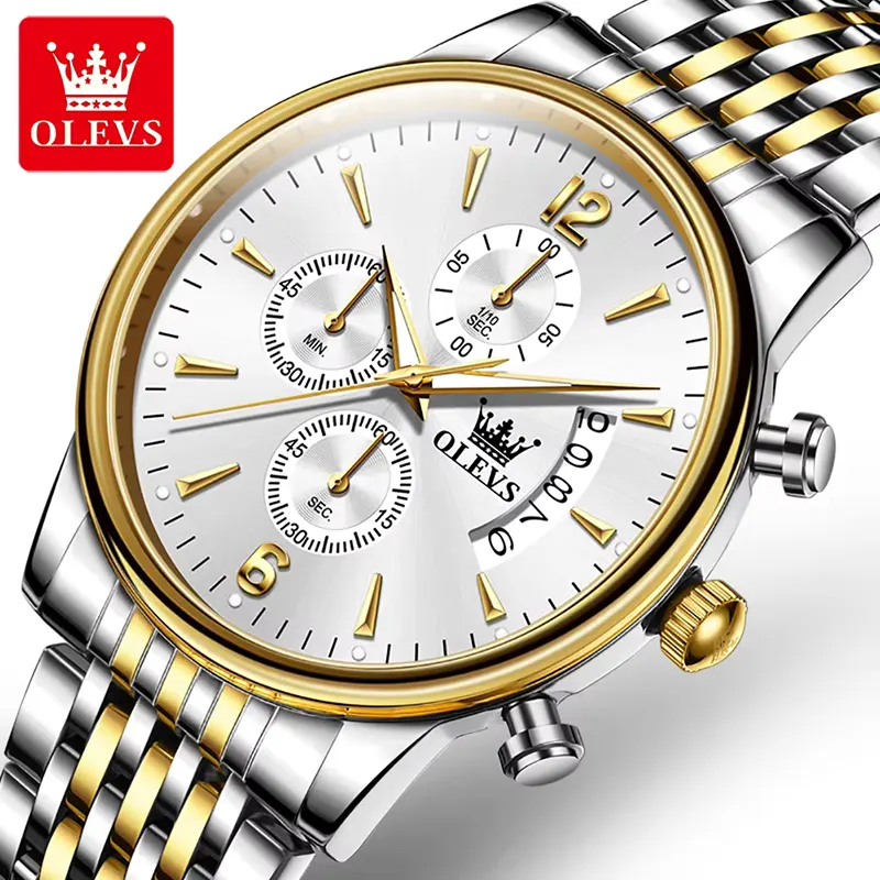 Olevs 2867 Chronograph White Dial Two-tone Men's Watch