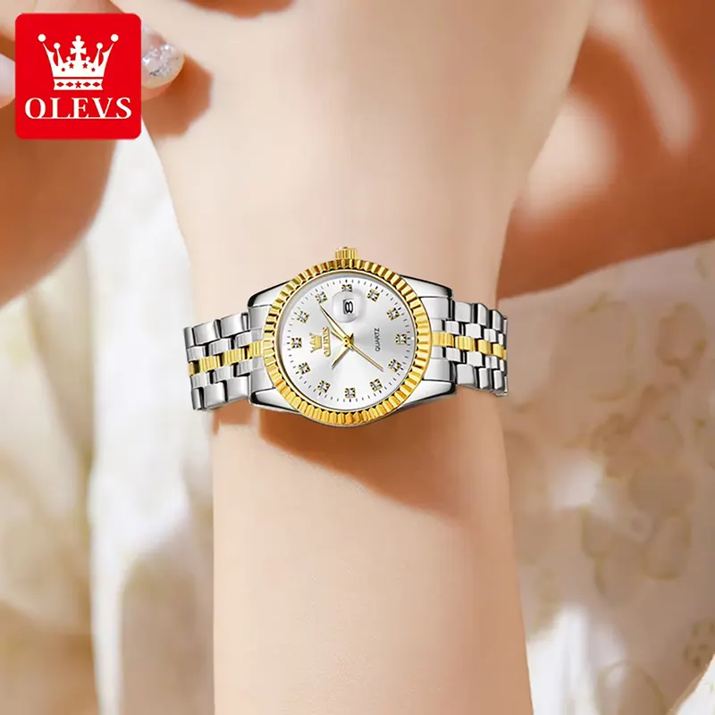 Olevs Luxury Silver Dial Two-tone Ladies Watch | 5526