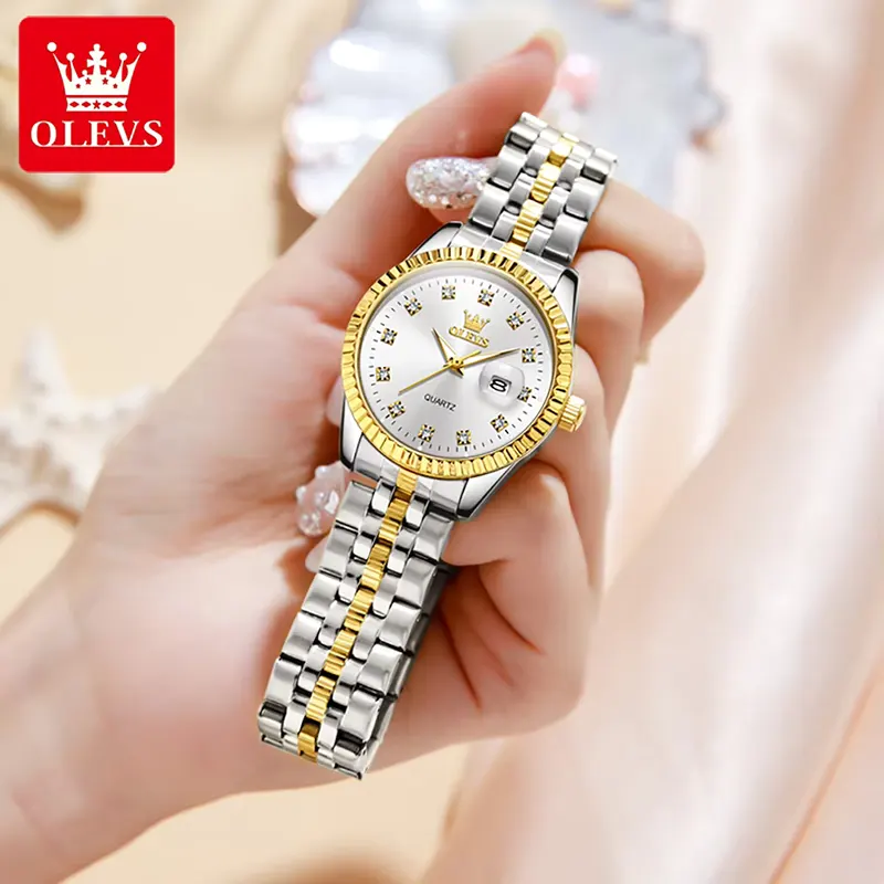 Olevs Luxury Silver Dial Two-tone Ladies Watch | 5526