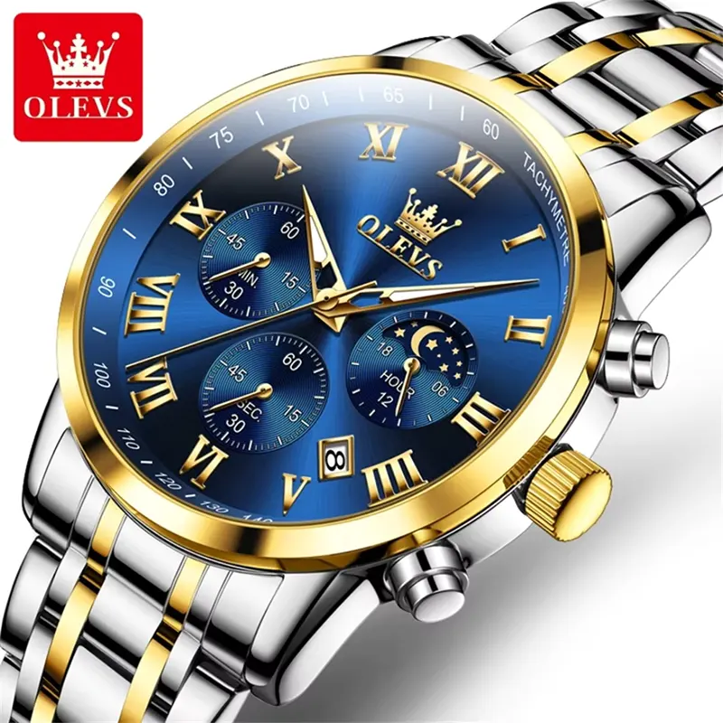 Olevs 5529 Multifunctional Moon phase Blue Dial Men's Watch