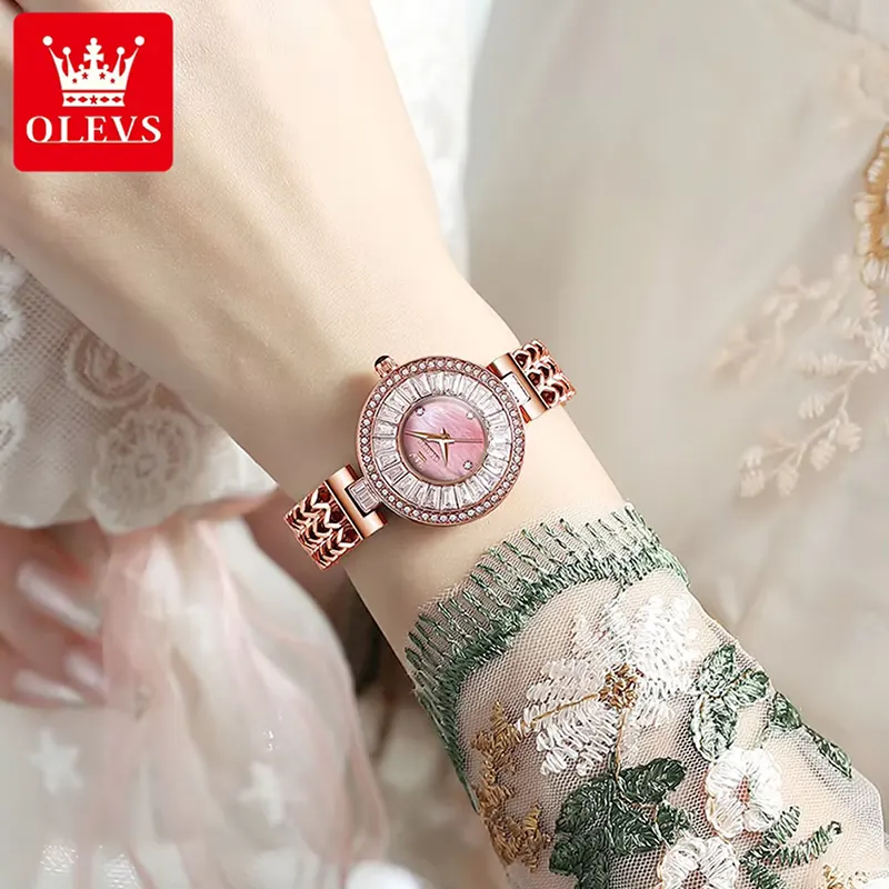 Olevs 9959 Light Pink Mother of Pearl Dial Rose Gold ladies Watch