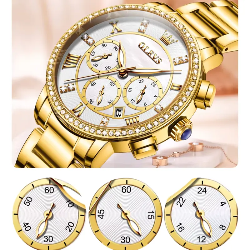 Olevs 9976 Chronograph White Dial Ladies Watch