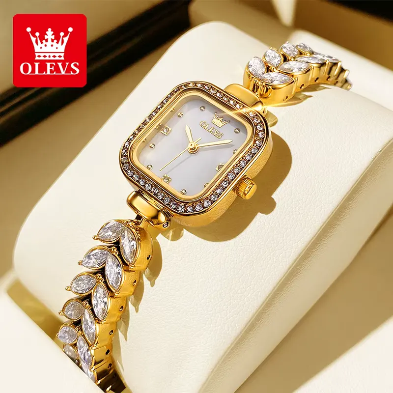 Olevs Luxurious Silver Dial Gold-Tone Ladies Watch | 9987