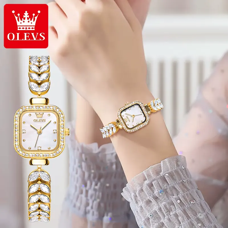 Olevs Luxurious Silver Dial Gold-Tone Ladies Watch | 9987